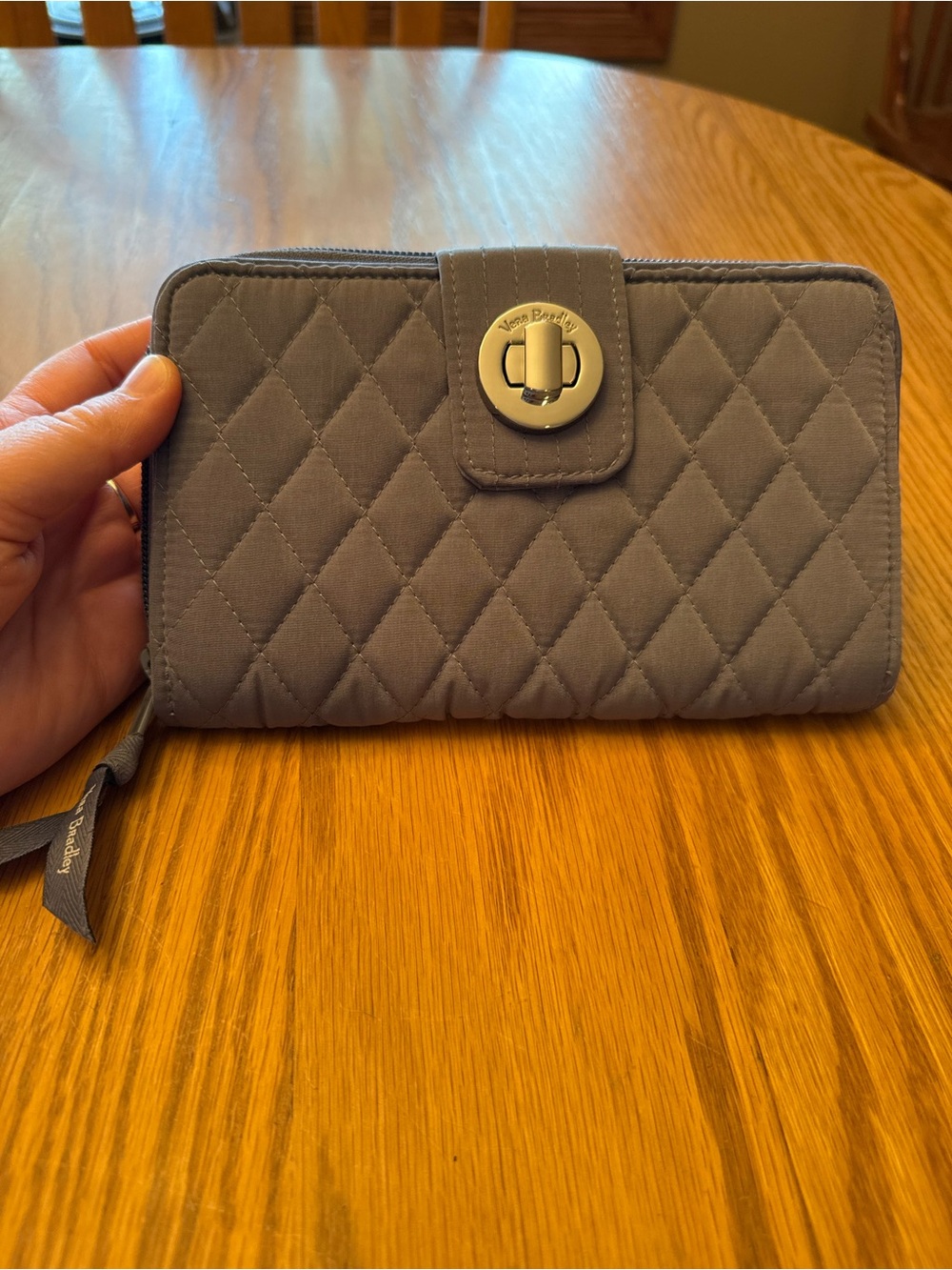 Vera Bradley Quilted Zip Wallet in Gray with Turn-Lock